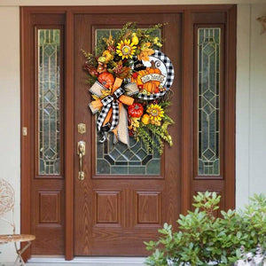 Farmhouse Buffalo Lattice Pumpkin and Sunflower Wreath