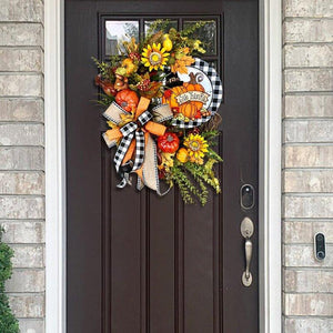 Farmhouse Buffalo Lattice Pumpkin and Sunflower Wreath