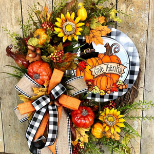 Farmhouse Buffalo Lattice Pumpkin and Sunflower Wreath